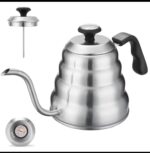 Barista Teekessel aus Edelstahl mit Thermometer für genaue Temperatur, Schwanenhals-Ausgießer, Küchengeräte und Wohnheim-Essentials (1,2 Liter)